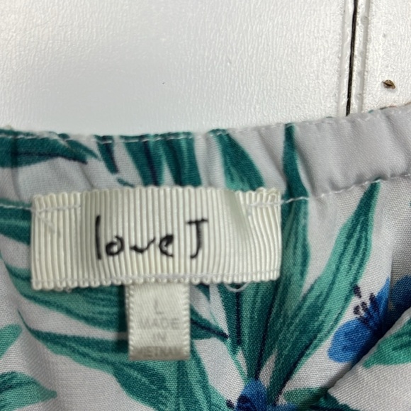 Love J Womens Romper L Blue Slip Straps Cold Shoulder Tropical Floral Print Fun - Picture 2 of 12